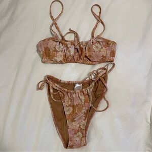 Floral Bikini Set in Brown and Pink